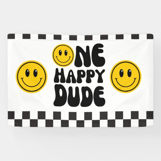 Een Happy Dude Happy Face Verjaardagsbanner Spandoek (Horizontaal)