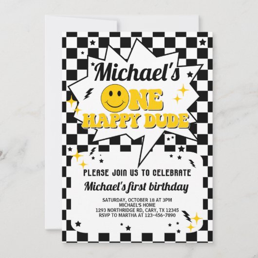 Een Happy Dude jongen eerste verjaardag uitnodigin Kaart (Voorkant)