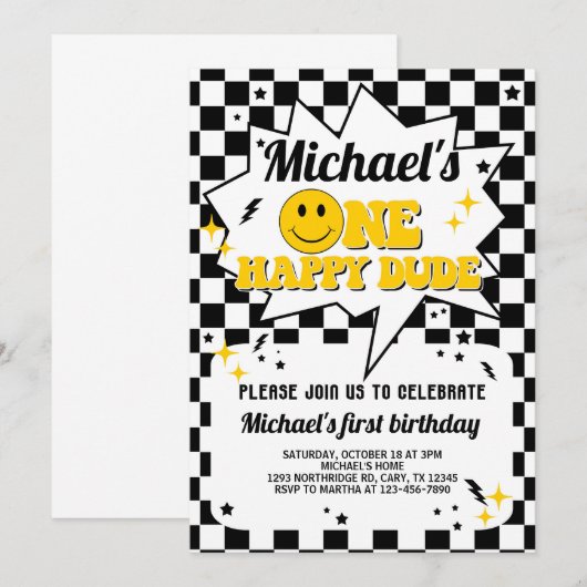 Een Happy Dude jongen eerste verjaardag uitnodigin Kaart (Voorkant / Achterkant)