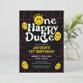 Een Happy Dude Neon Smile Face Boy 1e verjaardag Kaart (Staand voorkant)