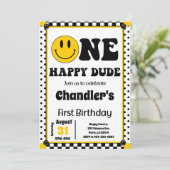 EEN Happy Dude Polka Dot Smiley Face 1e verjaardag Kaart (Staand voorkant)