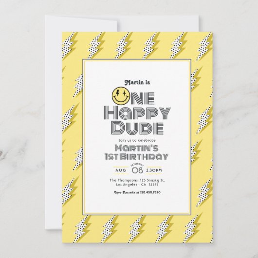 Een Happy Dude Retro 1e verjaardagsfeestje Kaart (Voorkant)