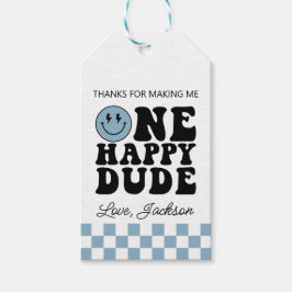 Een Happy Dude Verjaardag Favoriet Tags in Blauw Cadeaulabel
