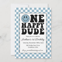Een Happy Dude verjaardagsuitnodiging in blauw