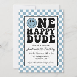 Een Happy Dude verjaardagsuitnodiging in blauw Kaart