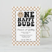 Een Happy Dude verjaardagsuitnodiging in Tan Kaart (Staand voorkant)