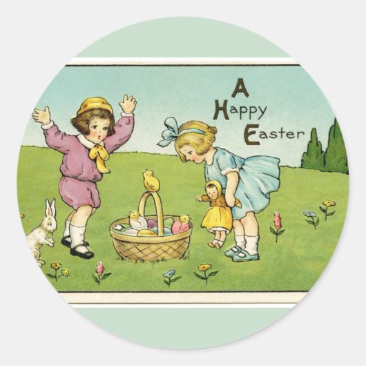 Een Happy Easter Light Green Round-Sticker Ronde Sticker (Voorkant)