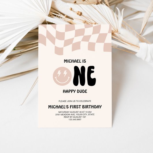 Eén Happy guy, eerste verjaardag Uitnodiging voor