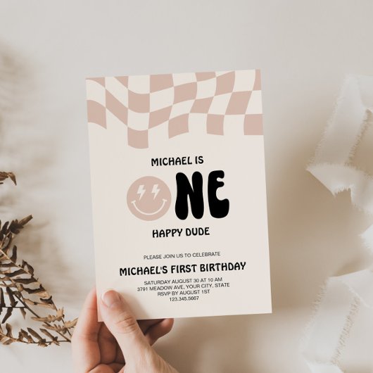 Eén Happy guy, eerste verjaardag Uitnodiging voor