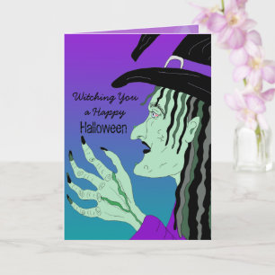 Een Happy Halloween Hand Drawn heks bij je houden Kaart