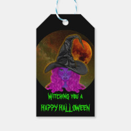 Een Happy Halloween-heks-feest bij je houden Cadeaulabel
