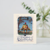 Een Happy Halloween-pompoen op Swing Briefkaart (Staand voorkant)