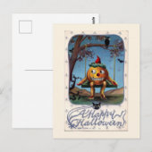 Een Happy Halloween-pompoen op Swing Briefkaart (Voorkant / Achterkant)