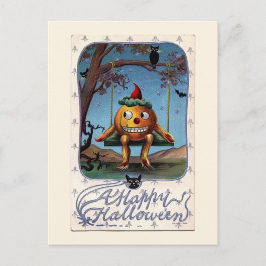 Een Happy Halloween-pompoen op Swing Briefkaart (Voorkant)