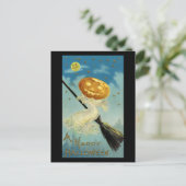 Een Happy Halloween Pumpkin Head Witch Vintage Briefkaart (Staand voorkant)