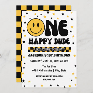 EÉN Happy Man First Birthday Invitation Kaart