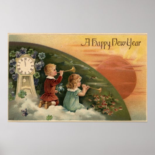 Een Happy New YearKids die Trumpets blaast Poster (Voorkant)