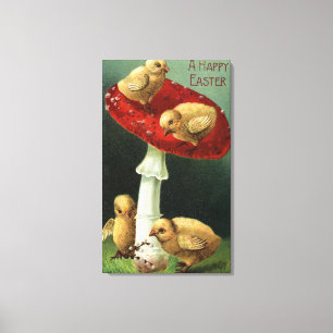Een Happy Paaskip op Red Mushroom Canvas Afdruk