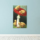 Een Happy Paaskip op Red Mushroom Canvas Afdruk (Insitu (Houten vloer))