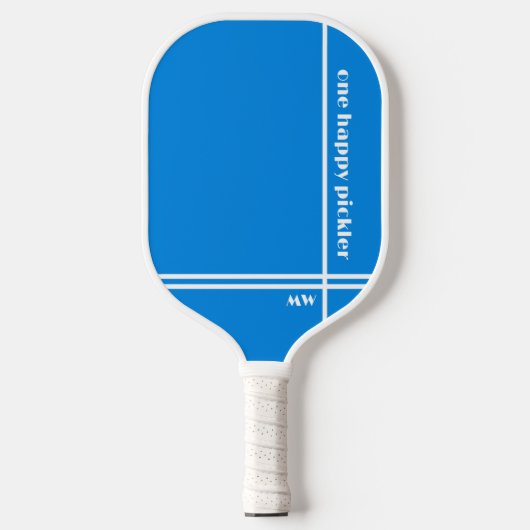 Een Happy Pickler Blauw Wit Initialen Grappig Pickleball Paddle (Voorkant)