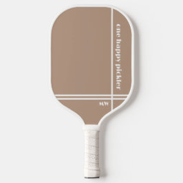 Een Happy Pickler Khaki Witte Initialen Grappig Pickleball Paddle