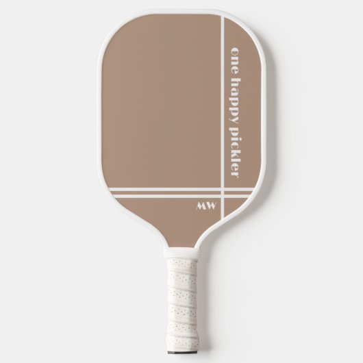 Een Happy Pickler Khaki Witte Initialen Grappig Pickleball Paddle (Voorkant)