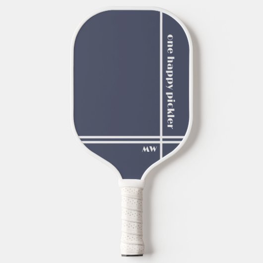 Een Happy Pickler Luxe Grijs Wit Initialen Grappig Pickleball Paddle (Voorkant)