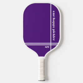 Een Happy Pickler Paarse witte Initialen Grappig Pickleball Paddle