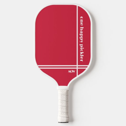 Een Happy Pickler Rood Wit Initialen Grappig Pickleball Paddle (Voorkant)