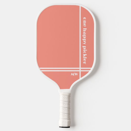 Een Happy Pickler Roze Wit Initialen Grappig Pickleball Paddle (Achterkant)