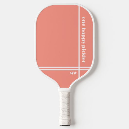 Een Happy Pickler Roze Wit Initialen Grappig Pickleball Paddle (Voorkant)