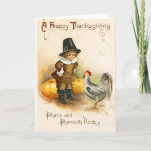 Een Happy Thanksgiving Pilgrim en Plymouth Rock Feestdagen Kaart
