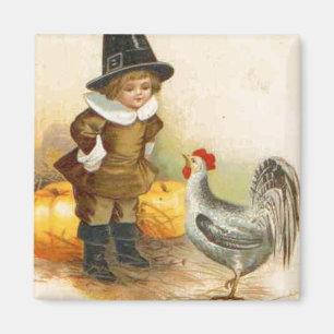 Een Happy Thanksgiving Pilgrim en Plymouth Rock Magneet