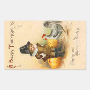 Een Happy Thanksgiving Pilgrim en Plymouth Rock Rechthoekige Sticker