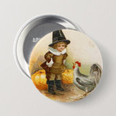 Een Happy Thanksgiving Pilgrim en Plymouth Rock Ronde Button 7,6 Cm (Voorkant /achterkant)