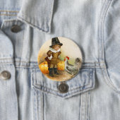 Een Happy Thanksgiving Pilgrim en Plymouth Rock Ronde Button 7,6 Cm (In situ)