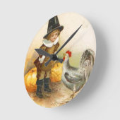 Een Happy Thanksgiving Pilgrim en Plymouth Rock Ronde Klok (Hoek)