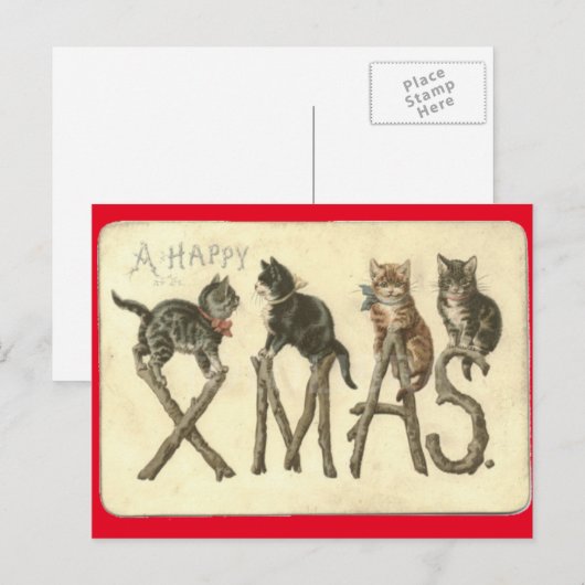  Een Happy Xmas Cat's Christmas Post Kaart (Voorkant / Achterkant)