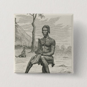 Een Harp Player van de Azandeh of Nyam-Nyams Vierkante Button 5,1 Cm