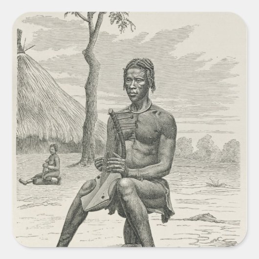 Een Harp Player van de Azandeh of Nyam-Nyams Vierkante Sticker (Voorkant)