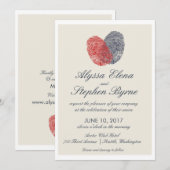 Eén hart één liefdesvingerafdruk modern huwelijk kaart (Voorkant / Achterkant)