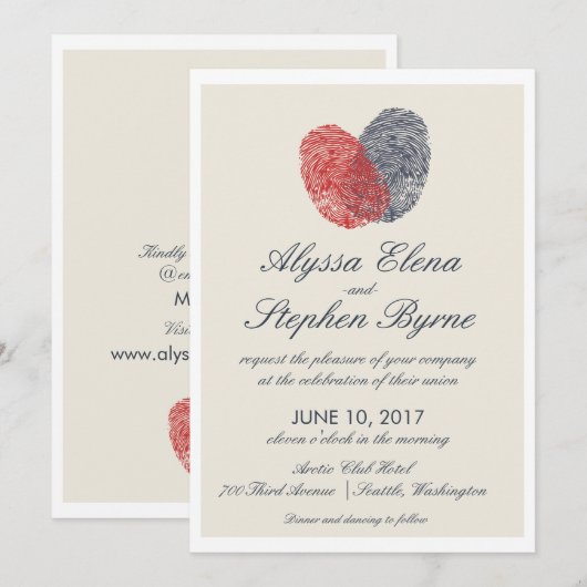 Eén hart één liefdesvingerafdruk modern huwelijk kaart (Voorkant / Achterkant)