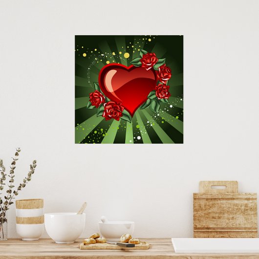 Een hart en Rozen Poster (Keuken)