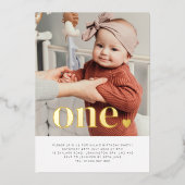 Een hart foto eerste verjaardag goud folie uitnodiging (Voorkant)