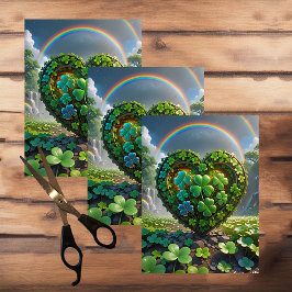 Een hart gemaakt van shamrocks onder de regenboog tissuepapier