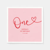 Een hart kalligrafie 1e verjaardag roze rood servet (Voorkant)