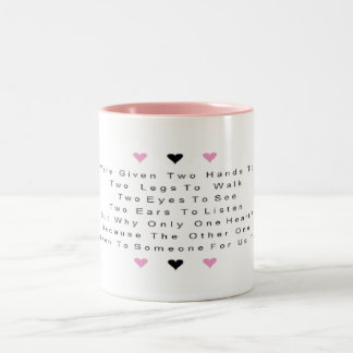 Eén hart - mooie woorden van liefde tweekleurige koffiemok