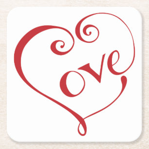 Een hart van de liefde in het rood kartonnen onderzetters