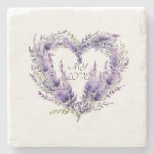Een hart van lavendel. Bloemen Paarse Patroon Stenen Onderzetter (Voorkant)