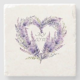 Een hart van lavendel. Bloemen Paarse Patroon Stenen Onderzetter